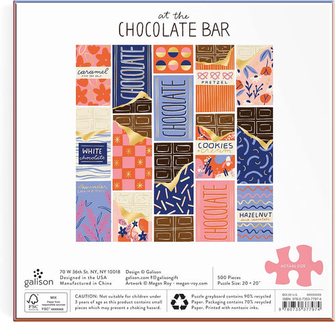 Galison 500 Piece Puzzle at The Chocolate Bar - Foil Puzzle of Chocolate Bar Wrapper Artwork with Gold Accents
