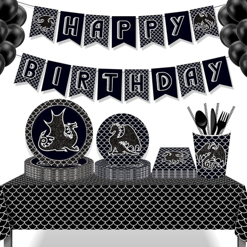 CC HOME 1 Pack Black Dragon Plastic Tablecloth 54 x 87 Inch for Buffet, Birthday Party, or Kitchen Use