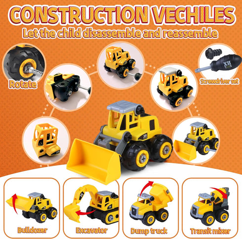 YIDESTARS Kit,2.2lbs W/4 Trucks,1 Sandbox,8 Signs,8 2-8 Play Construction Sand Magic Sand Large Take Apart Construction