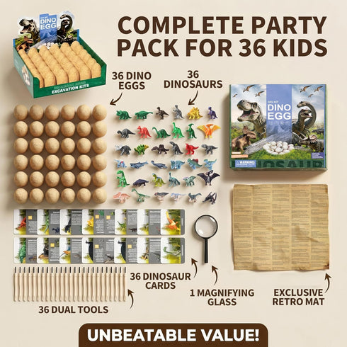 36-Pack 3-12 Uregoio Dinosaur Eggs Dig Kit, Surprise Dinosaur Eggs Excavation Kit with Magnifier, Science STEM Toys