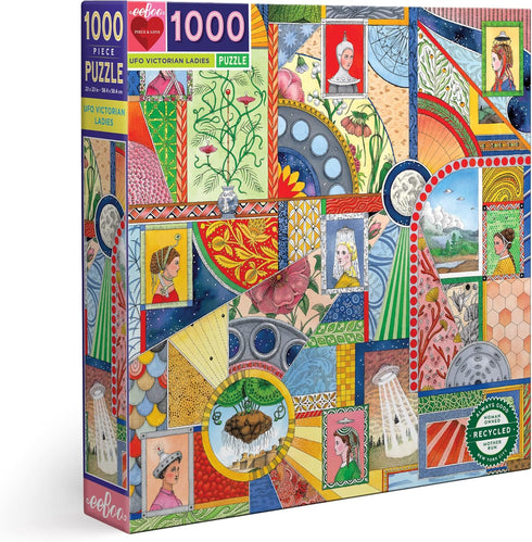 eeBoo: Piece and Love UFO Victorian Ladies - 1000 Piece Adult Square Jigsaw Puzzle for Families, Includes Glossy,