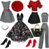 Eledoll Deluxe Fashion Pack TEA TIME BLACK & RED Classic Set for 11.5” Doll #4