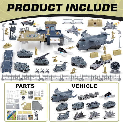 Playset, 11 3 4 5 Military Base Building Army Toys with Vehicles Airplane Helicopter Fighter Jet Army Men Action