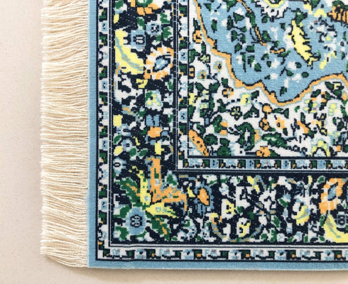 Blue Dollhouse Rug, Miniature Carpet for 3” to 12” Dolls, 10 x 7 Rectangle Toy House Accessory Decor