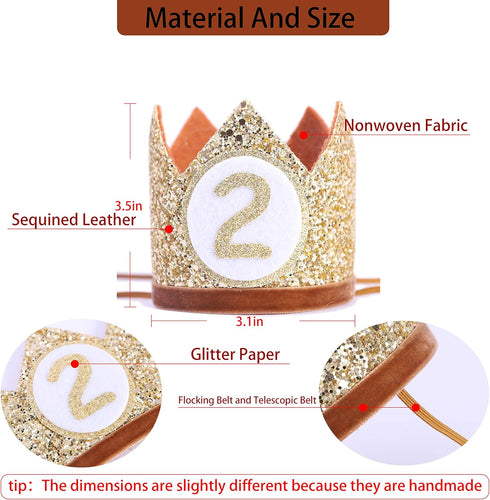 Baby Crown for 2nd Birthday - Second Birthday Party Decoration, Glitter Crown Hat