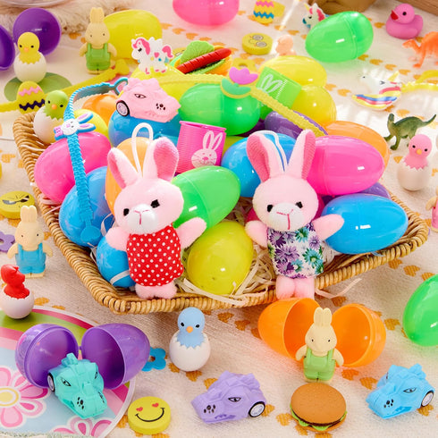 100 JOYIN Pcs Prefilled Easter Eggs with Toys Plus Stickers, Filled with Toys Party Favors for Kids Boys Girls Easter