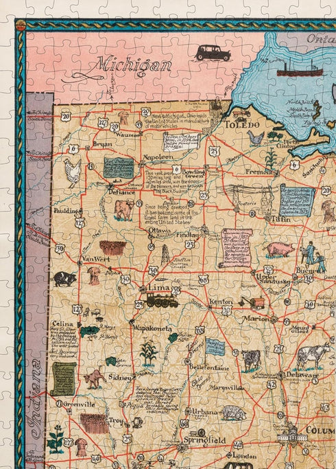 1000 Piece Puzzle for Adults: 1934 Map of Ohio, Cartograph of Ohio - The Oldest State US Puzzles
