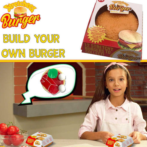 Stretcheez Hamburger Play Food for Kids, Stretchy Pretend Food & Toppings, Mix & Match Sets for Role Play