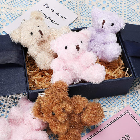 Threan 8 Pcs Mini Plush Bears, 4'' Small Bear Bulk Stuffed Animal Toys for Keychain Baby Shower Party Favors (Pink,
