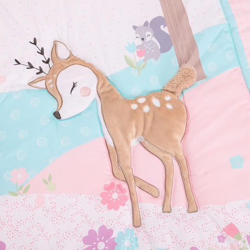 CribMATE Set -3 Set-Comforter/Fitted Pink Embroidery Deer Nursery Crib Bedding for Girl Pieces Baby Girl Forest Animal