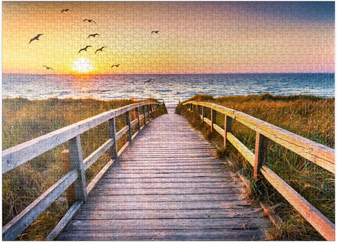MyPuzzle 1000 Piece Jigsaw Puzzle - Sunset on Dune Beach in The North Sea for Adults