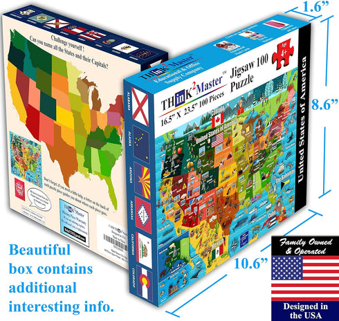 Think2Master 100 Pieces Colorful United States Map Jigsaw Puzzle for Kids, Size: 23.4” x 16.5”