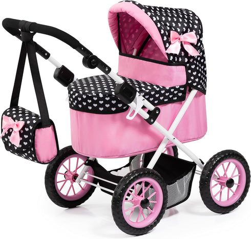 Bayer Foldable Doll Stroller with Storage - Black, Pink & White Hearts