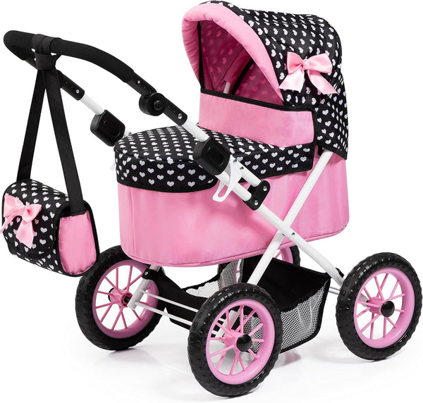 Bayer Foldable Doll Stroller with Storage - Black, Pink & White Hearts