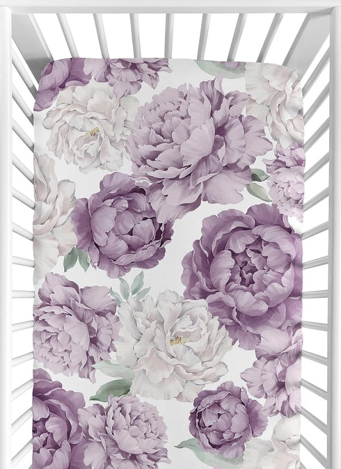 Sweet Jojo Designs Fitted Baby Crib Sheets (Boho Purple Floral) for Girls,