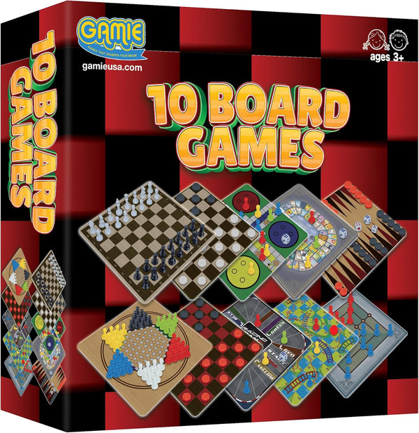Gamie 10 Board Games Set, Classic Family Games for Kids and Adults,