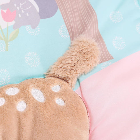 CribMATE Set -3 Set-Comforter/Fitted Pink Embroidery Deer Nursery Crib Bedding for Girl Pieces Baby Girl Forest Animal