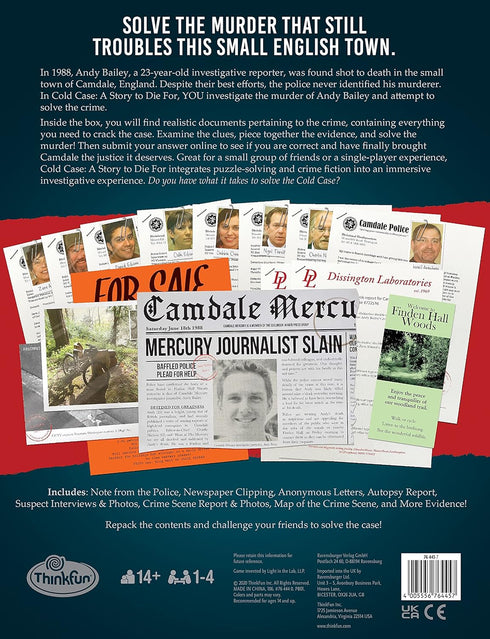 ThinkFun Cold Case: A Story to Die for - Interactive Murder Mystery Game, Engaging Storyline, Ideal for Group Play