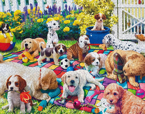 Springbok Playful Pups on Parade, 1000 Piece Puzzle for Adults and Families, Adorable Display of Puppies