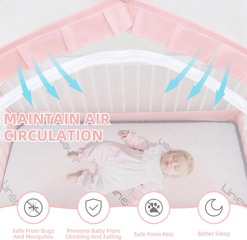 55" 27" 51" Lazyzzzz Crib Tent - Pop Up Crib Canopy with Double Zipper Self-Locked, Mosquito Net Mesh Crib Net to Keep