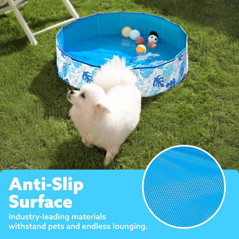Swimming (32" 8") SLOOSH Foldable Dog Kiddie Pool - Portable Hard Plastic Kids Baby Doggie Pool, Anti-Slip Thick PVC