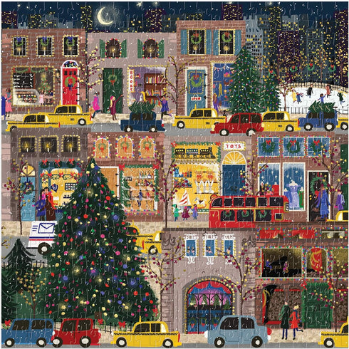 Galison Winter Lights Foil Puzzle 500 Pieces – Holiday Jigsaw Featuring Festive City Scene by Joy Laforme