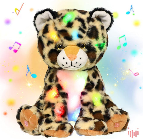 Hopearl LED Musical Plush Leopard Lighting Up Cheetah Stuffed Animal Panther Floppy