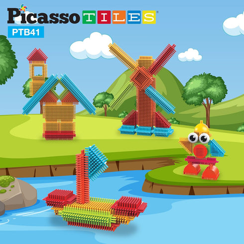 Picasso Toys 41pc Hedgehog Block Building Set - Construction Toy with IdeaBook, STEM Educational Kit