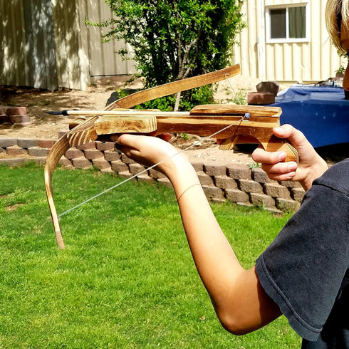 Adventure Awaits! Handmade Wood Toy Crossbow Set - 10 Wood Arrows and Quiver for Outdoor Play