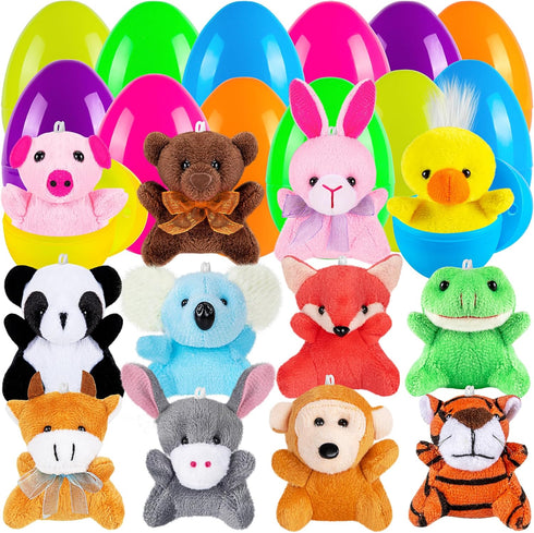 Sofier Plastic Easter Eggs with Animal Toys 12pcs Filled Easter Eggs 3.4"