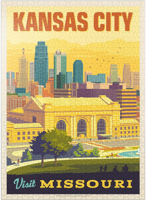 MyPuzzle Missouri Vintage Poster: Kansas City, Union Station - Premium 1000 Piece Jigsaw Puzzle for Adults