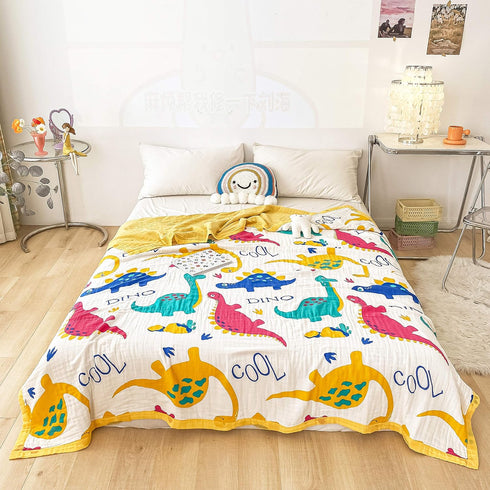 J-pinno 100% 6 2, 45" 60") Big Dinosaur Muslin Wrap Blanket Cotton Layer Quilt Bed Blanket Soft Warm Throw Sofa Couch