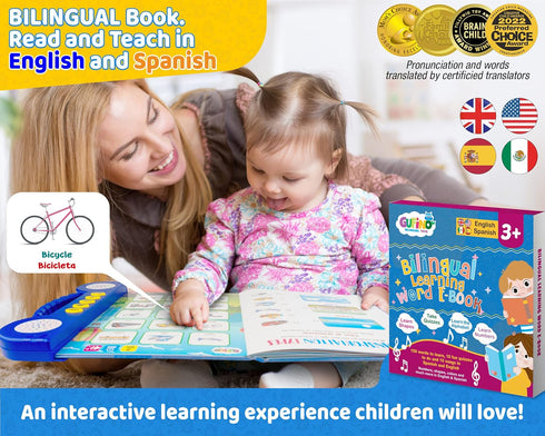 GUFINO Learning Toys for 4 Year Old - Interactive English & Spanish Workbook to Boost Language Development & Cognitive