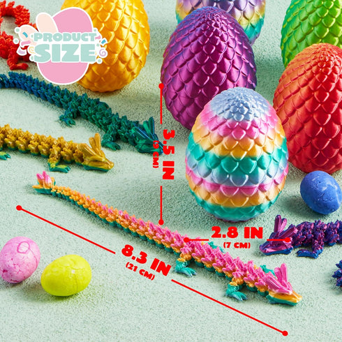 8Pcs 3D JOYIN Printed Dragon Eggs with Laster Color Dragon, Articulated Magic Toys, Easter Basket Stuffers for Kids