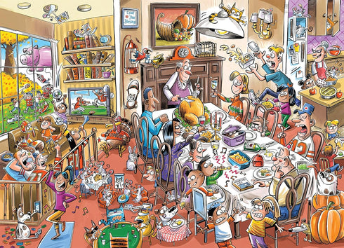 Cobble Hill 1000 Piece Puzzle - DoodleTown: Thanksgiving Togetherness with Sample Poster Included