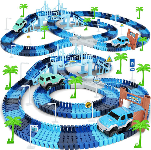 Track Car Toys, 269 PCS Racing Tracks Playset with 2 Cool Race Cars, Frozen World Race Road for Toddlers