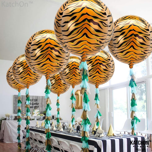 KatchOn Big Tiger Balloons for Birthday Party - 22 Inch, Pack of 6, Tiger Stripe Balloons for Graduation Decorations