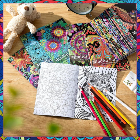 24 Liliful Pcs Mindful Coloring Book Bulk for Adult DIY Art Stress Relief Drawing Book with Relaxing Mindfulness
