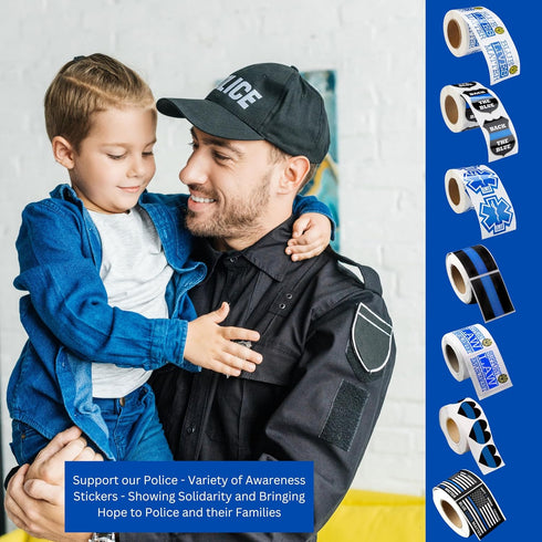 Police Support Back The Blue Badge Stickers - Blue Lives Matter Support Stickers, 1 Roll of 250