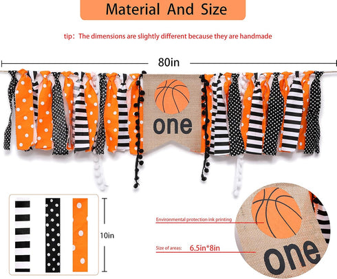 1st WAOUH Basketball Highchair Banner - High Chair Banner for Birthday, Cake Smash Photo Prop, Fabric Rag Garland