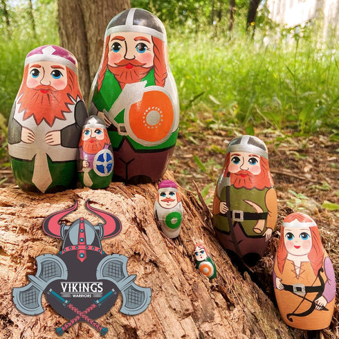 AEVVV Vikings Nesting Dolls Set of 7 pcs - Scandinavian Viking Home Decor for Boys - Muñecas Rusas