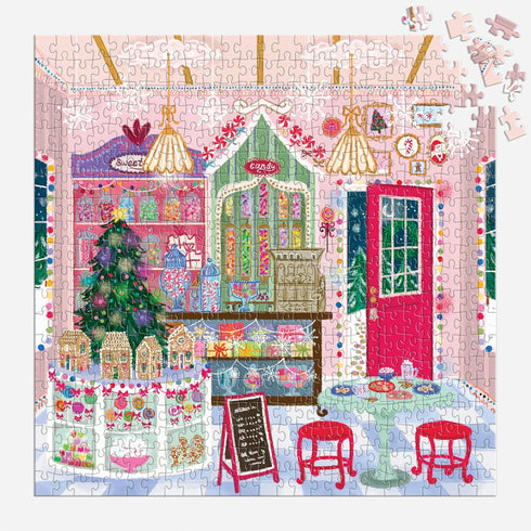 Galison Gingerbread Cottage – 500 Piece Joy Laforme House Shaped Jigsaw Puzzle of A Christmas Gingerbread Bakery