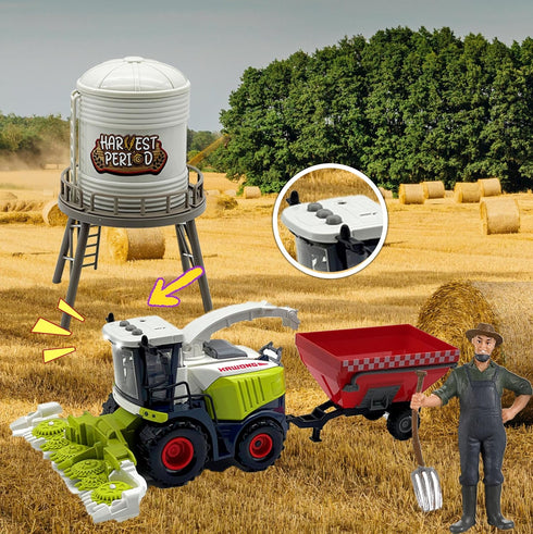 Farm Animals Toys Set - Barn Toy Combine Harvester Tractor with Trailer and Figures Playset for Kids 3-7 Years Old