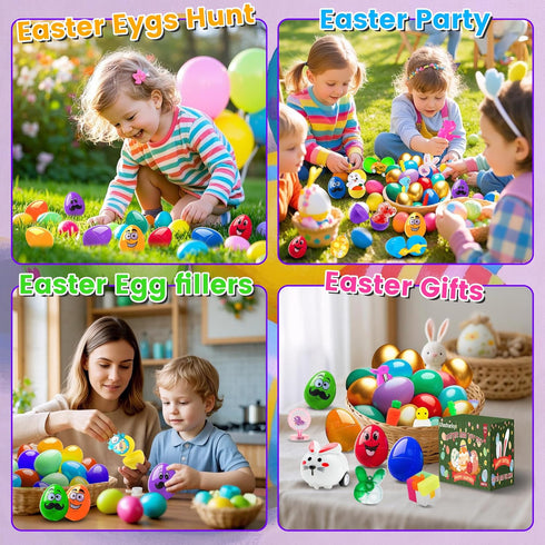 Ulosharky 80 Pack Prefilled Easter Eggs with Toys Inside, Plastic Eggs Fillers for Toys Bulk, Easter Basket