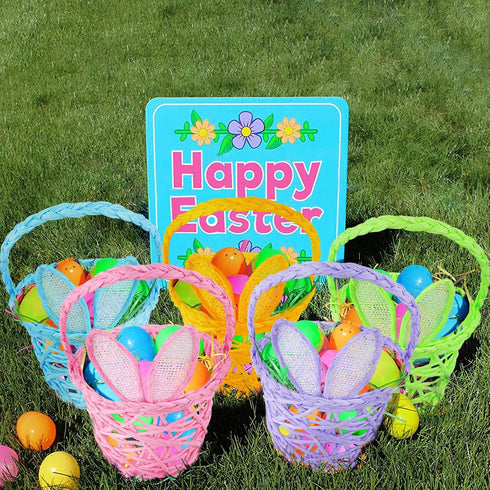 6 6 Pieces Easter Egg Baskets - Handmade Colors Bunny Ears Easter Baskets for Easters Theme Garden Party Favors, Easter
