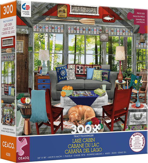 Ceaco Tracy Flickinger Lake Cabin Oversized 300 Piece Jigsaw Puzzle, 24 x 18