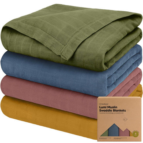 4-Pack Muslin Swaddle Blankets for Boys, Girls - Organic Baby Swaddles for