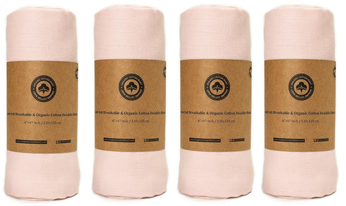 Organic Cotton Pink Swaddle Blanket 4 Pack 100% Breathable Muslin Swaddle Blankets