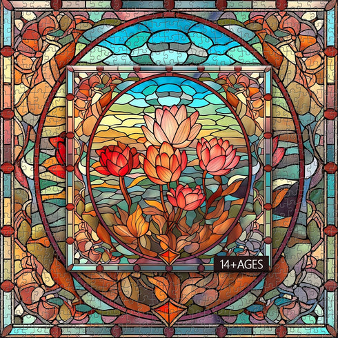 PICKFORU 1000 Piece Stained Glass Flower Puzzles for Adults - Colorful Floral Art