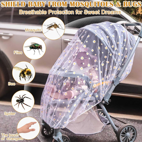 (2 Pack) Pack Baby Stroller Mosquito Net - Durable Mesh Protection for Bassinets, Cradles, Playards, N Plays & Portable